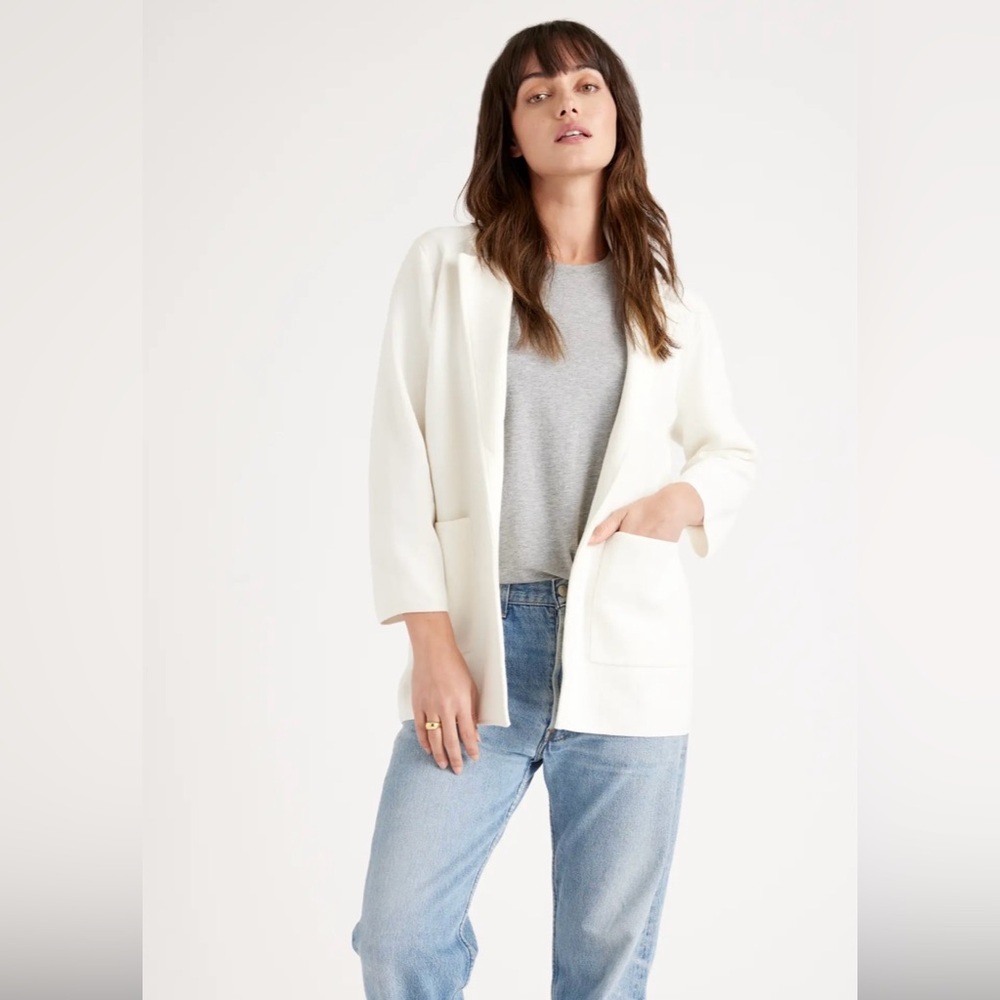 Quince 100% Organic Cotton Sweater Blazer; Ivory, Small